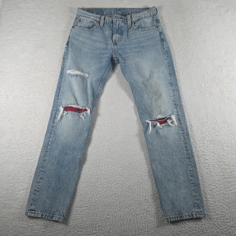 Levi's Light Blue Slim Straight Jeans with Red Patch Detail